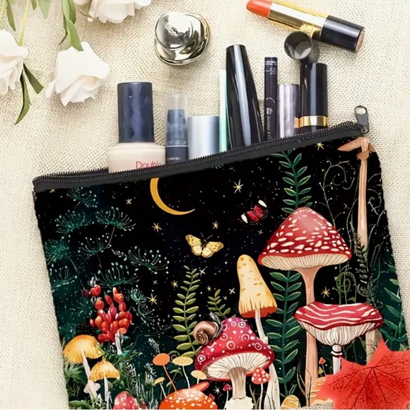 Whimsical Forest Makeup Bag Cottage/Forestcore Black 6.30”x8.66” - Picture 3 of 5